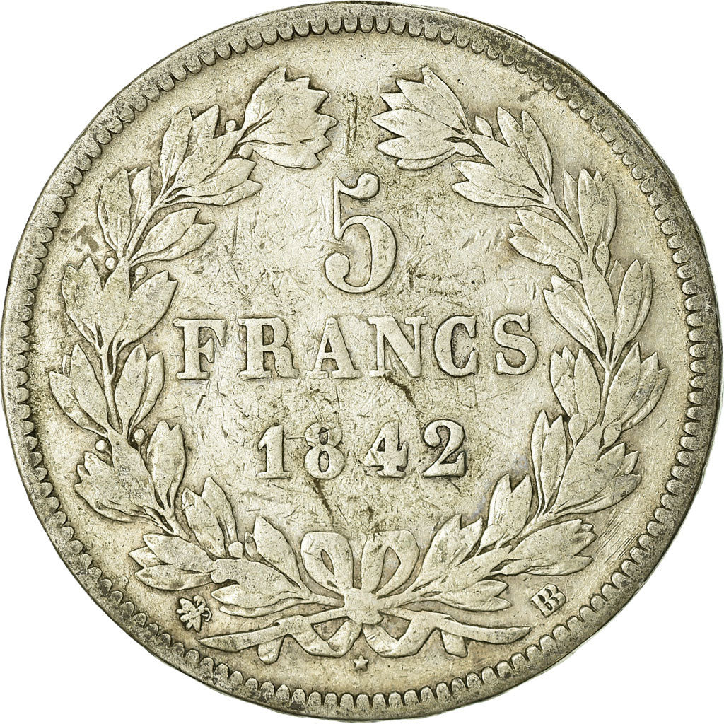 Monnaie, France, Louis-Philippe, 5 Francs, 1842, Strasbourg, TB, Argent