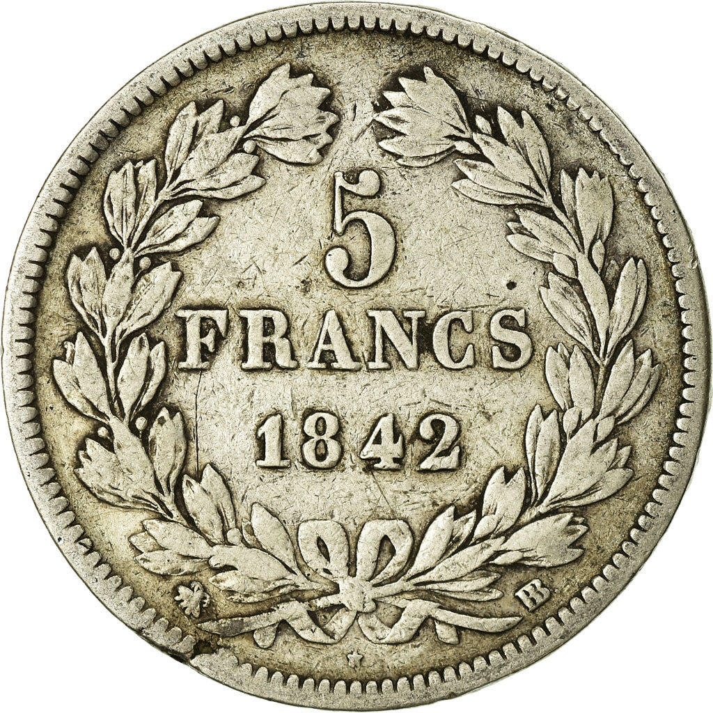 Moneta, Francia, Louis-Philippe, 5 Francs, 1842, Strasbourg, MB, Argento