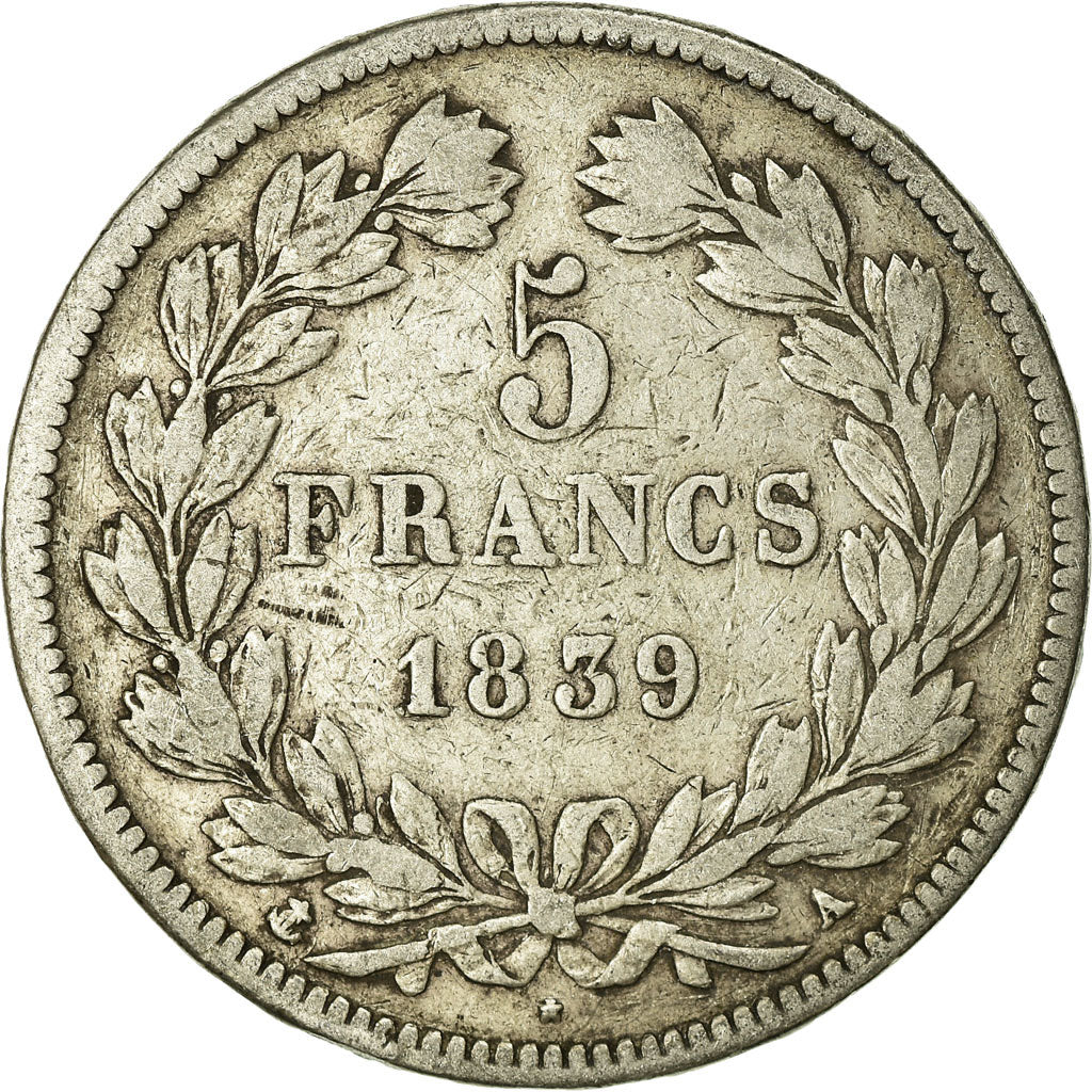 Coin, France, Louis-Philippe, 5 Francs, 1839, Paris, VF(20-25), Silver