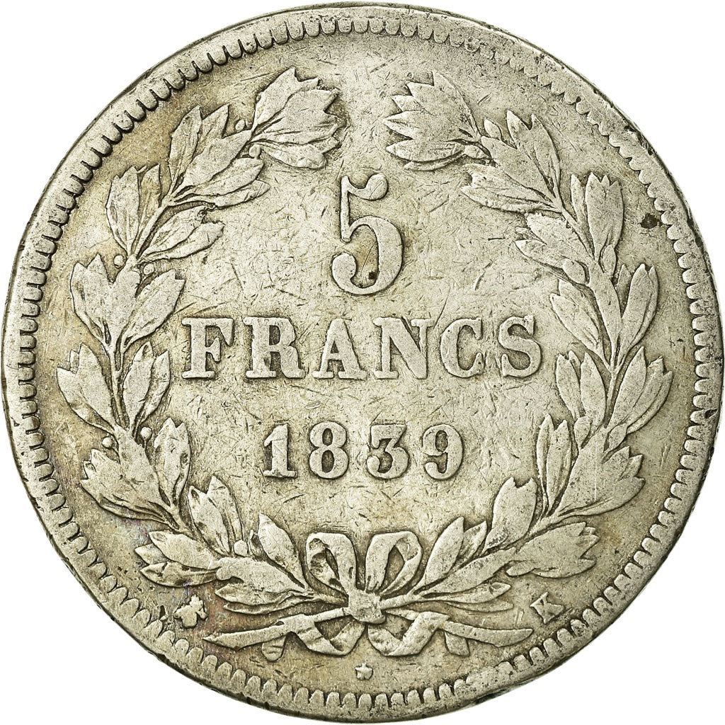 Monnaie, France, Louis-Philippe, 5 Francs, 1839, Bordeaux, TB, Argent