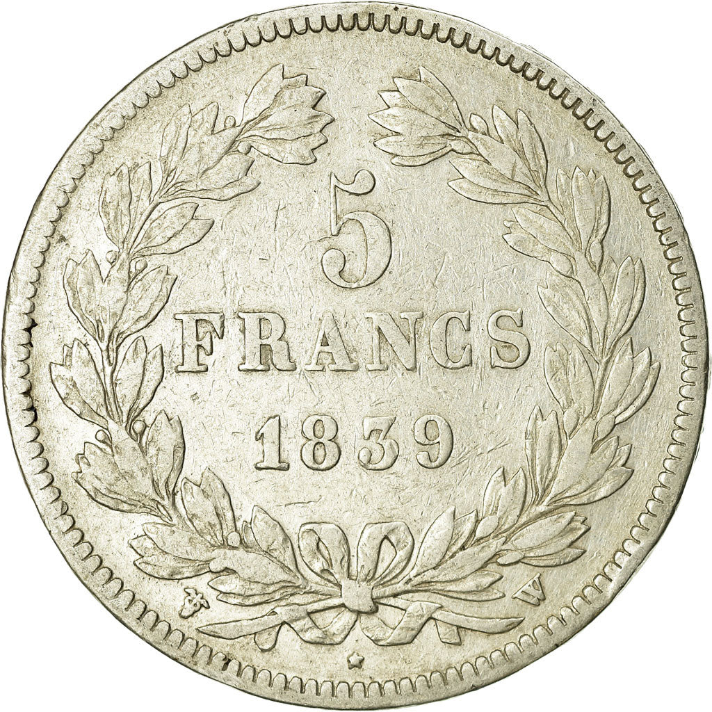 Moeda, França, Louis-Philippe, 5 Francs, 1839, Lille, VF(20-25), Prata