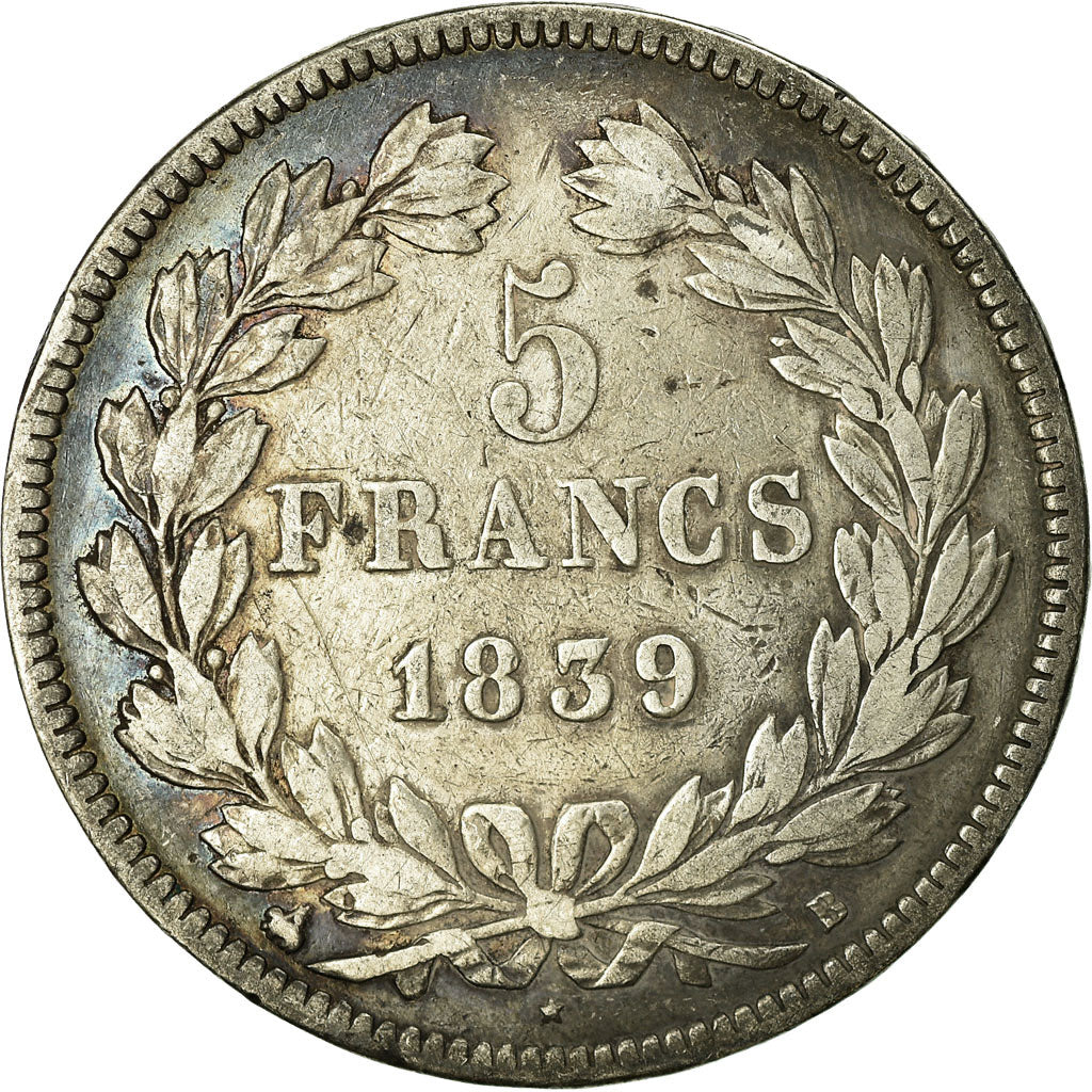Coin, France, Louis-Philippe, 5 Francs, 1839, Rouen, VF(20-25), Silver