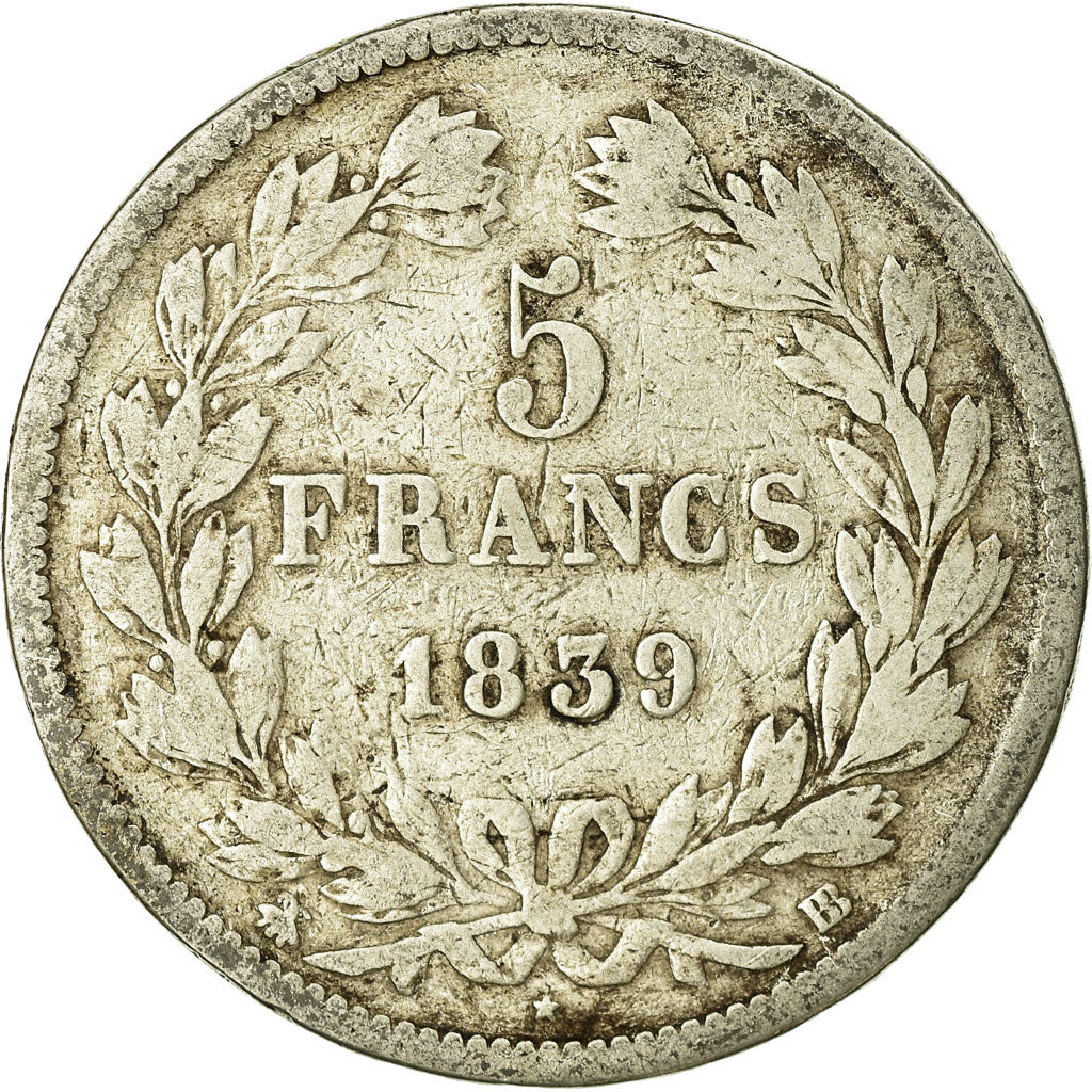 Monnaie, France, Louis-Philippe, 5 Francs, 1839, Strasbourg, TB, Argent