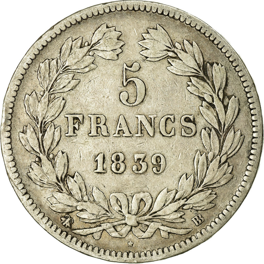 Monnaie, France, Louis-Philippe, 5 Francs, 1839, Strasbourg, TB, Argent