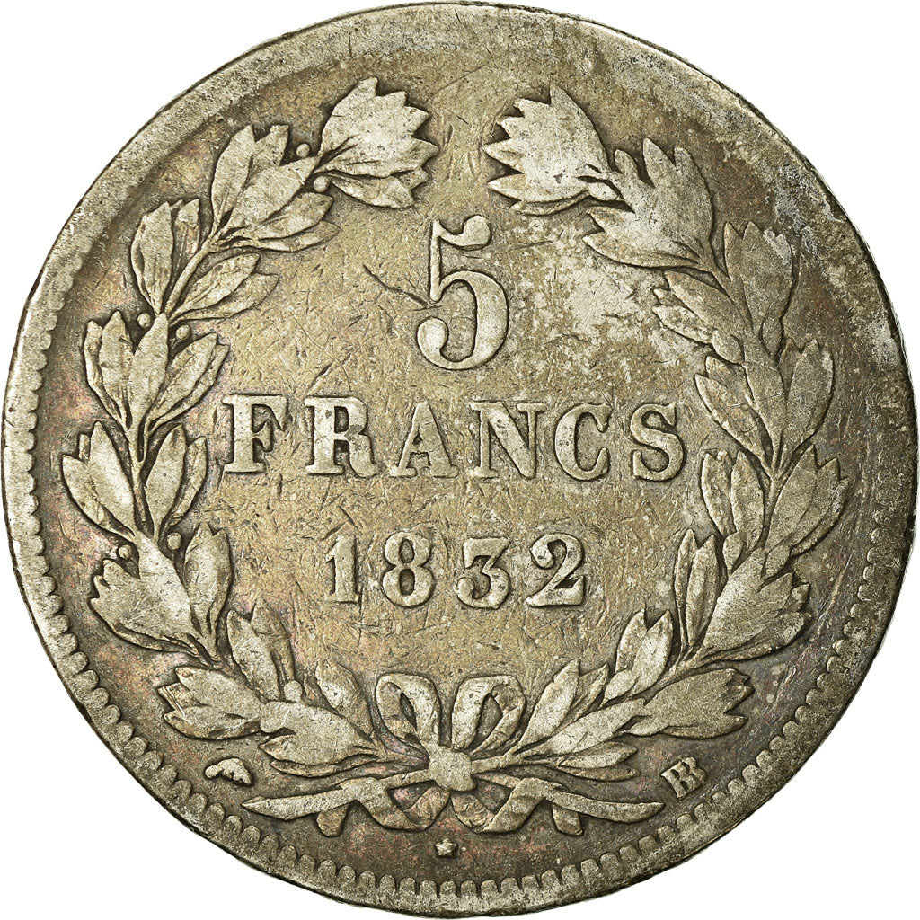 Coin, France, Louis-Philippe, 5 Francs, 1832, Strasbourg, VF(20-25), Silver