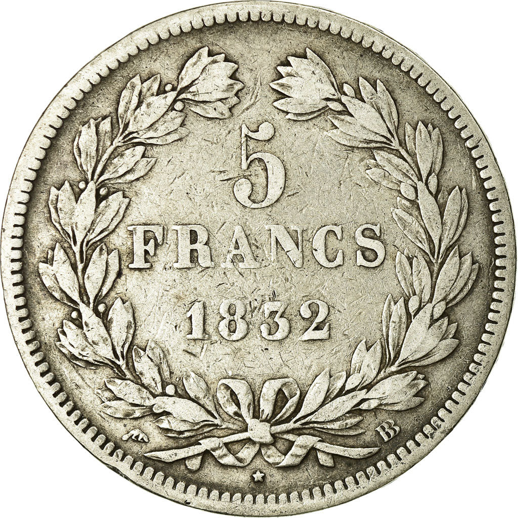 Coin, France, Louis-Philippe, 5 Francs, 1832, Strasbourg, VF(20-25), Silver