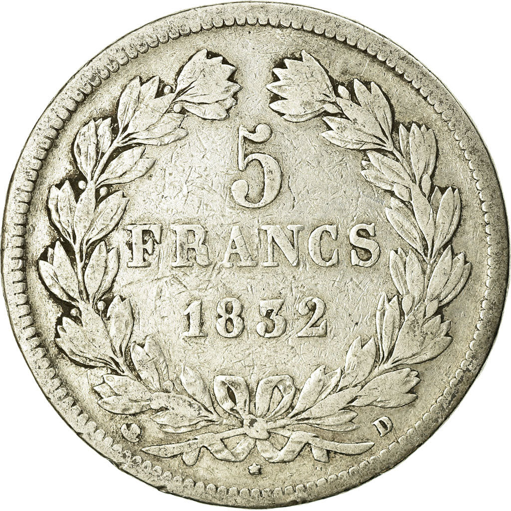 Monnaie, France, Louis-Philippe, 5 Francs, 1832, Lyon, TB, Argent, Gadoury:678