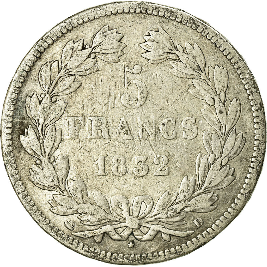 Coin, France, Louis-Philippe, 5 Francs, 1832, Lyon, VF(20-25), Silver, KM:749.4