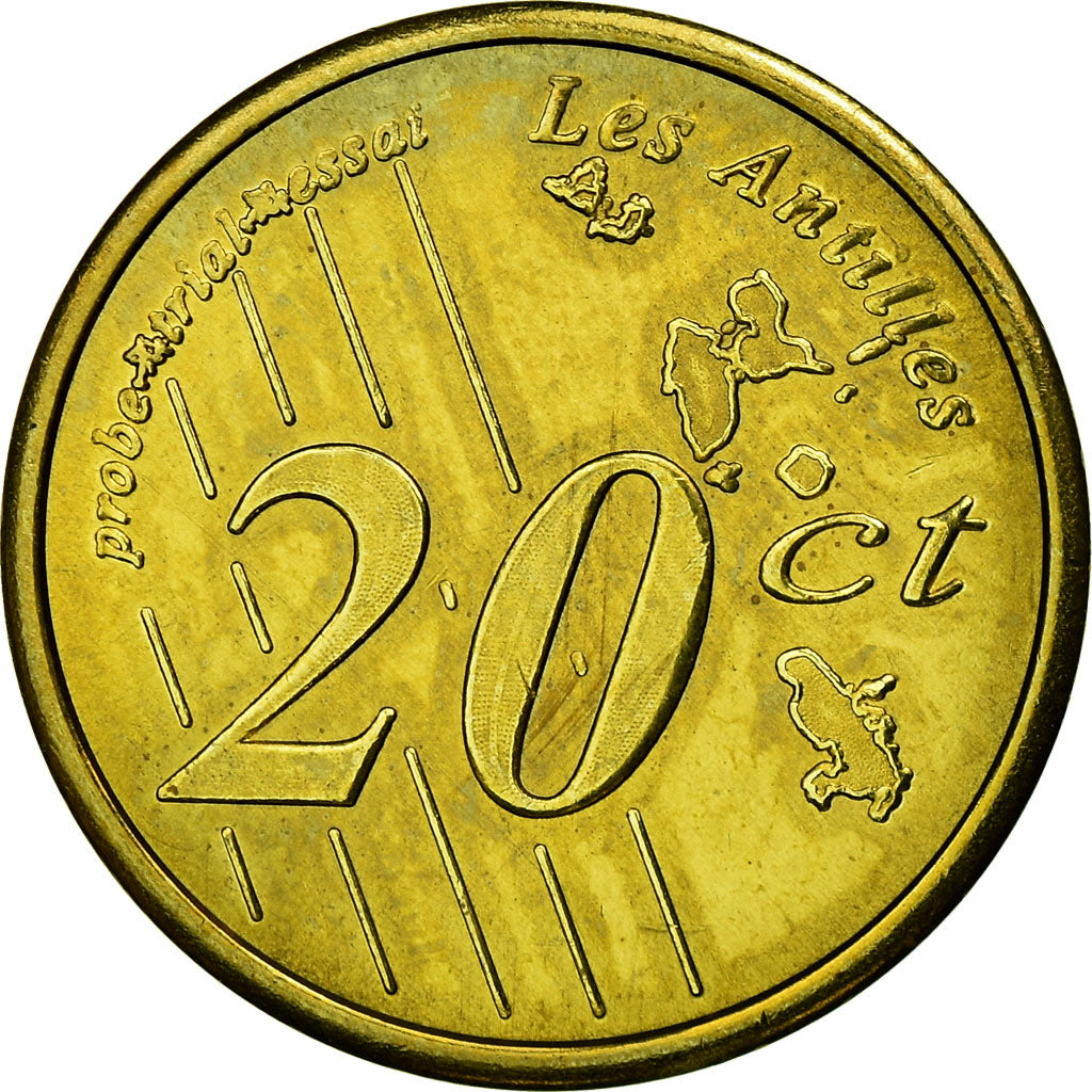 France, 20 Euro Cent, 2005, Saint-Martin, MS(63), Brass