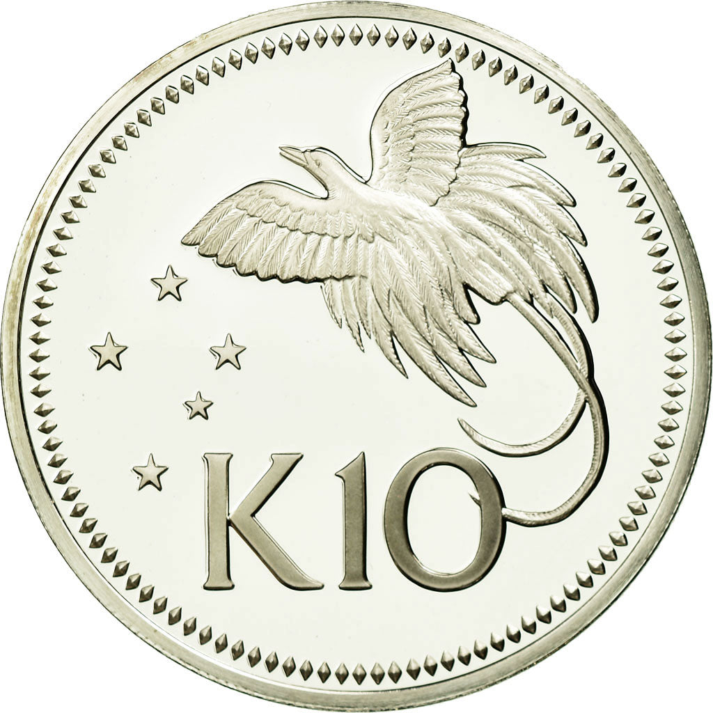 Coin, Papua New Guinea, 10 Kina, 1976, Franklin Mint, MS(65-70), Silver, KM:8a