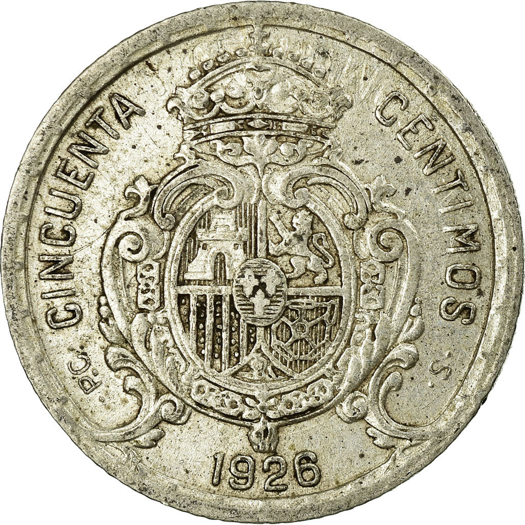 Coin, Spain, Alfonso XIII, 50 Centimos, 1926, Madrid, EF(40-45), Silver, KM:741