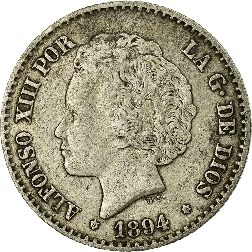 Coin, Spain, Alfonso XIII, 50 Centimos, 1894, Madrid, EF(40-45), Silver, KM:703