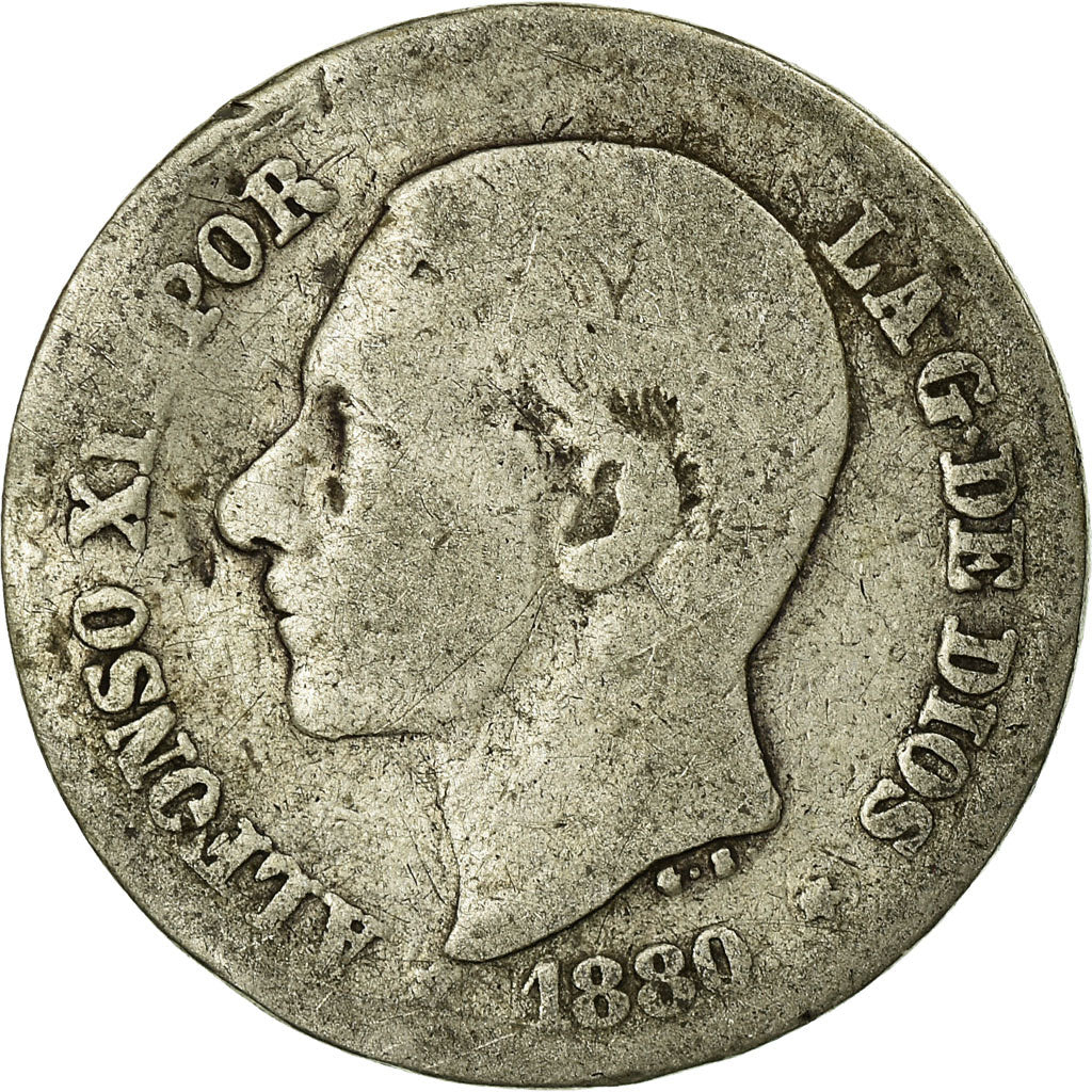 Coin, Spain, Alfonso XII, 50 Centimos, 1880, Madrid, VF(20-25), Silver, KM:685