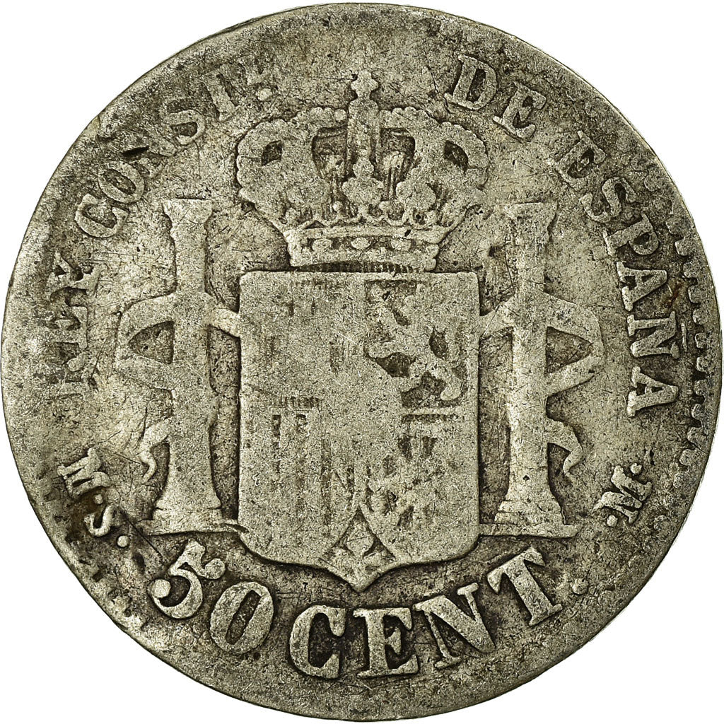 Coin, Spain, Alfonso XII, 50 Centimos, 1880, Madrid, VF(20-25), Silver, KM:685