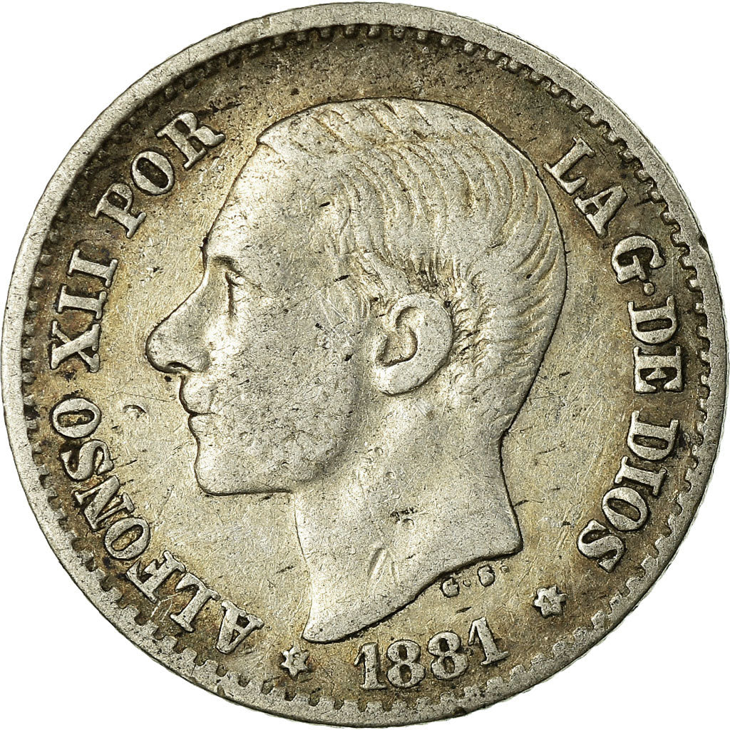 Coin, Spain, Alfonso XII, 50 Centimos, 1881, Madrid, VF(30-35), Silver, KM:685
