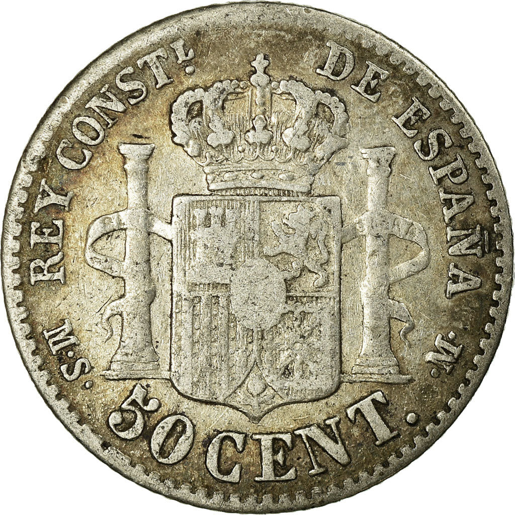 Coin, Spain, Alfonso XII, 50 Centimos, 1881, Madrid, VF(30-35), Silver, KM:685