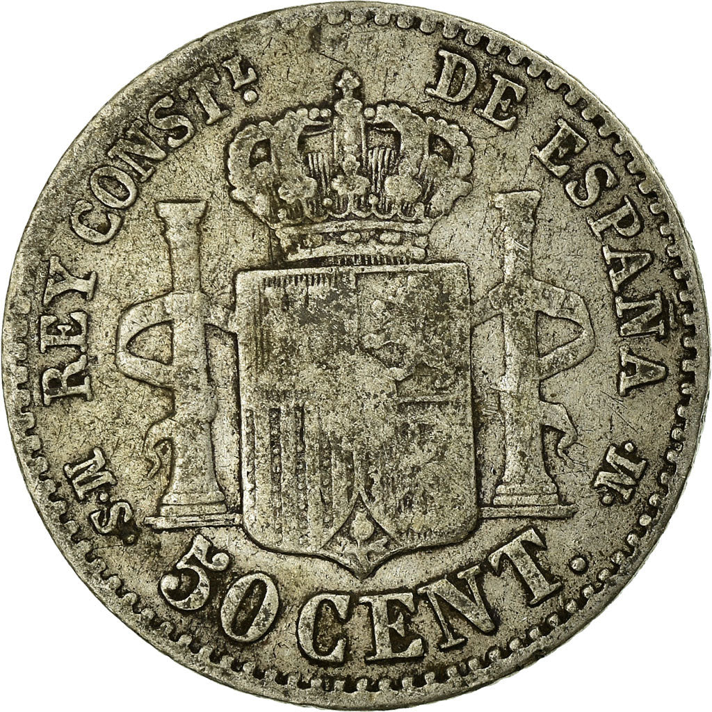 Coin, Spain, Alfonso XII, 50 Centimos, 1885, Madrid, VF(30-35), Silver, KM:685