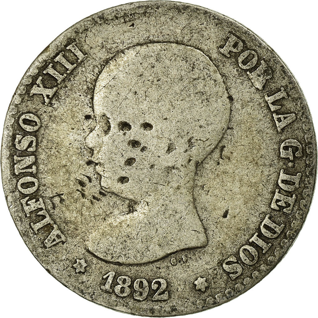 Coin, Spain, Alfonso XIII, 50 Centimos, 1892, Madrid, VF(20-25), Silver, KM:690
