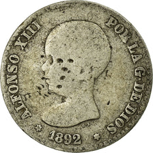 Coin, Spain, Alfonso XIII, 50 Centimos, 1892, Madrid, VF(20-25), Silver, KM:690