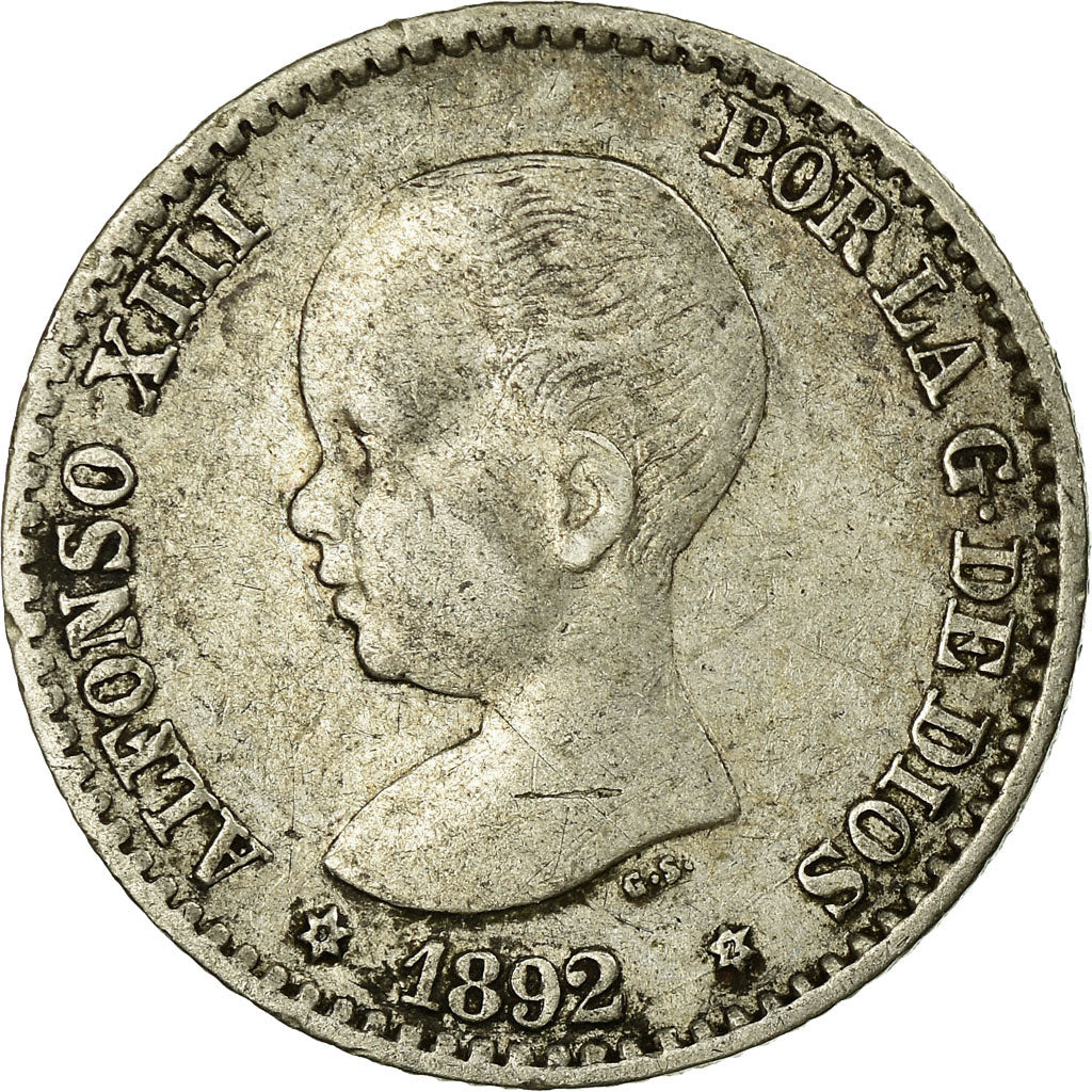 Coin, Spain, Alfonso XIII, 50 Centimos, 1892, Madrid, AU(50-53), Silver, KM:690