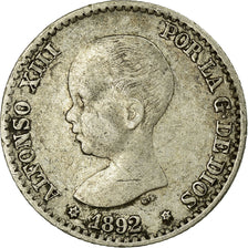 Coin, Spain, Alfonso XIII, 50 Centimos, 1892, Madrid, AU(50-53), Silver, KM:690