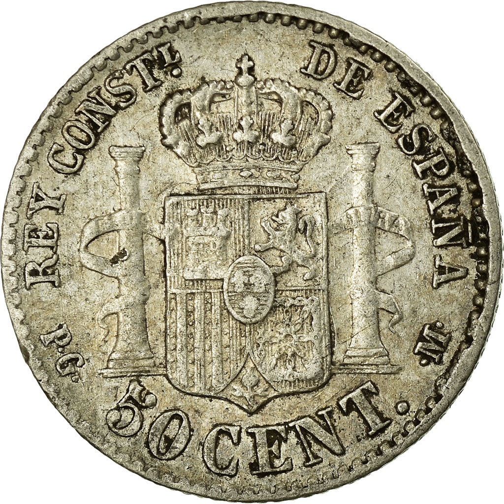 Coin, Spain, Alfonso XIII, 50 Centimos, 1892, Madrid, AU(50-53), Silver, KM:690