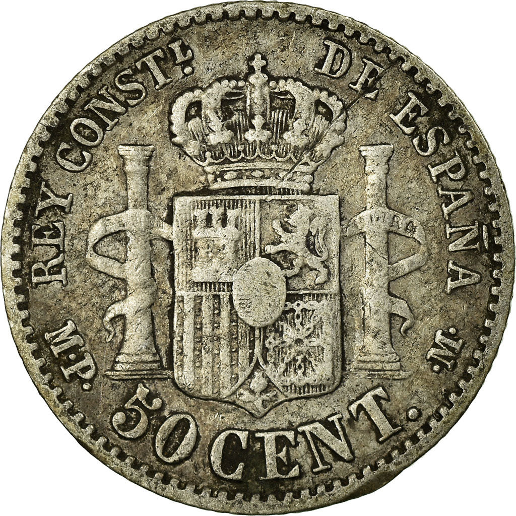 Coin, Spain, Alfonso XIII, 50 Centimos, 1889, Madrid, VF(30-35), Silver, KM:690