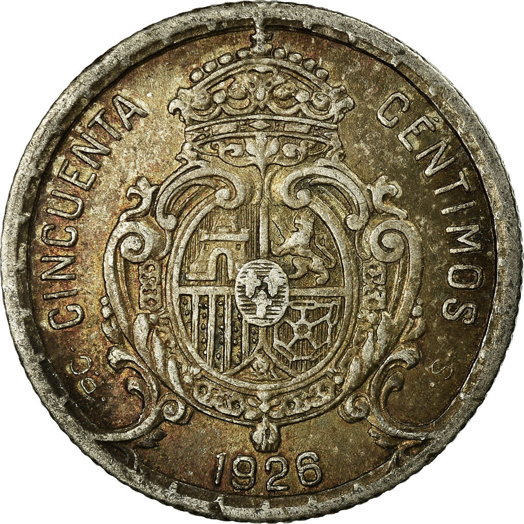 Coin, Spain, Alfonso XIII, 50 Centimos, 1926, Madrid, EF(40-45), Silver, KM:741