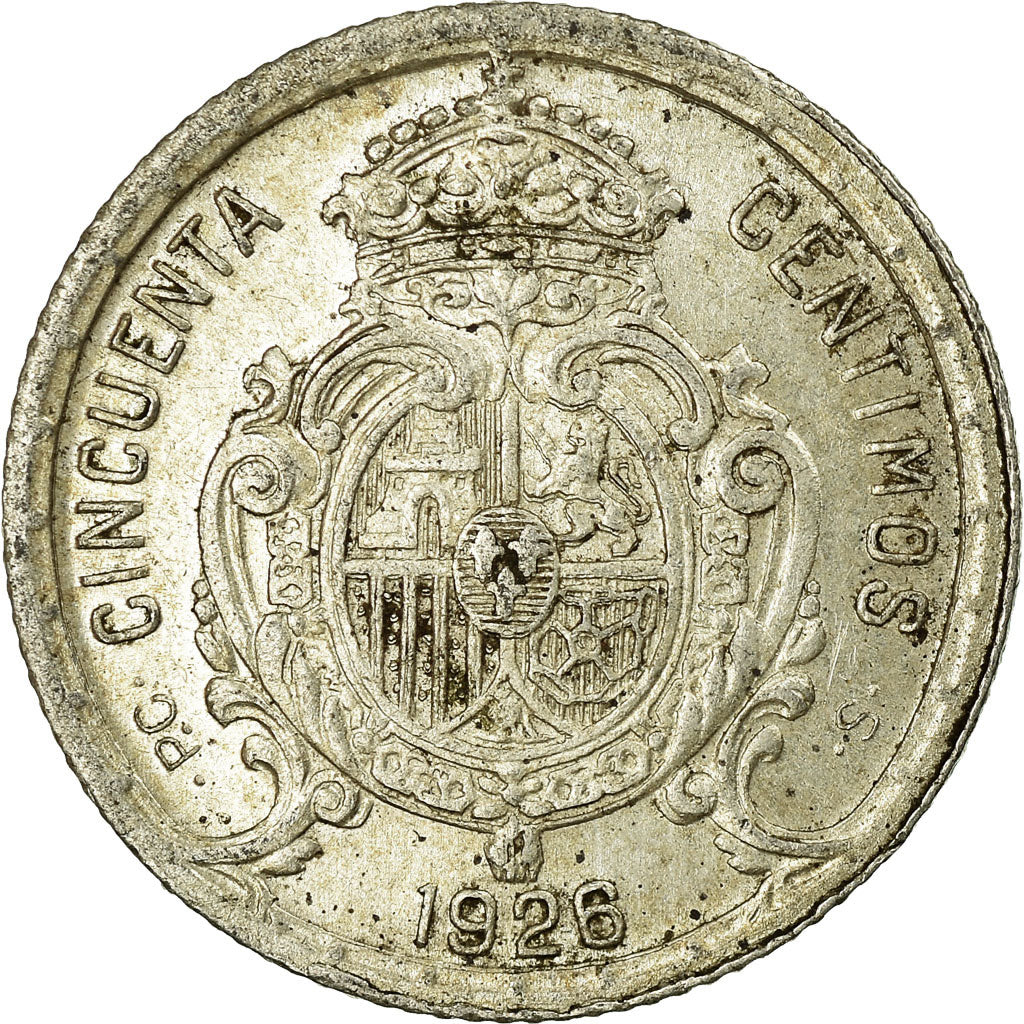 Moeda, Espanha, Alfonso XIII, 50 Centimos, 1926, Madrid, EF(40-45), Prata