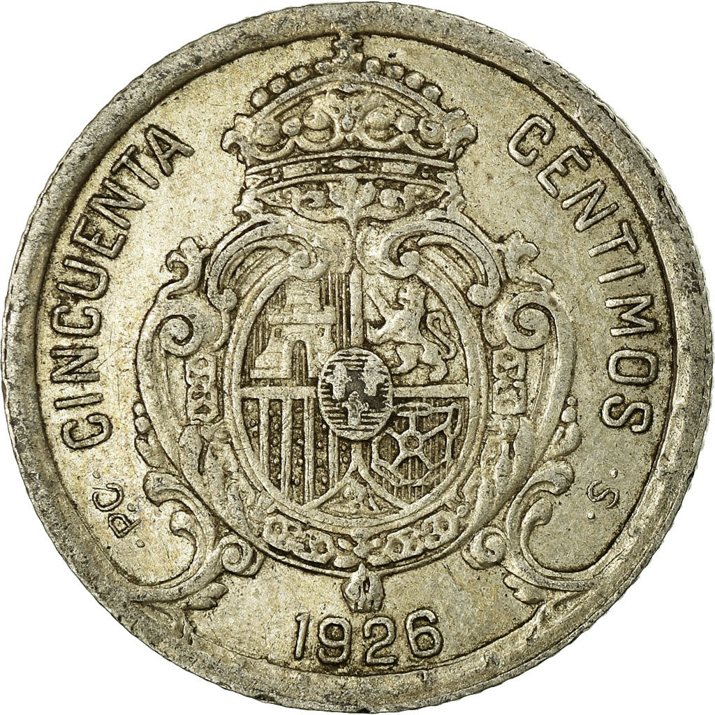 Coin, Spain, Alfonso XIII, 50 Centimos, 1926, Madrid, VF(30-35), Silver, KM:741