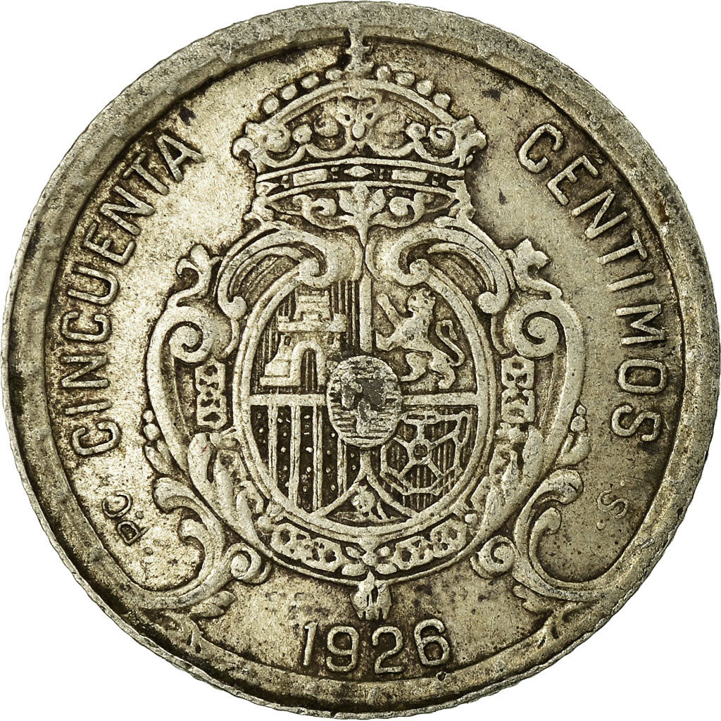 Moneda, España, Alfonso XIII, 50 Centimos, 1926, Madrid, BC+, Plata, KM:741