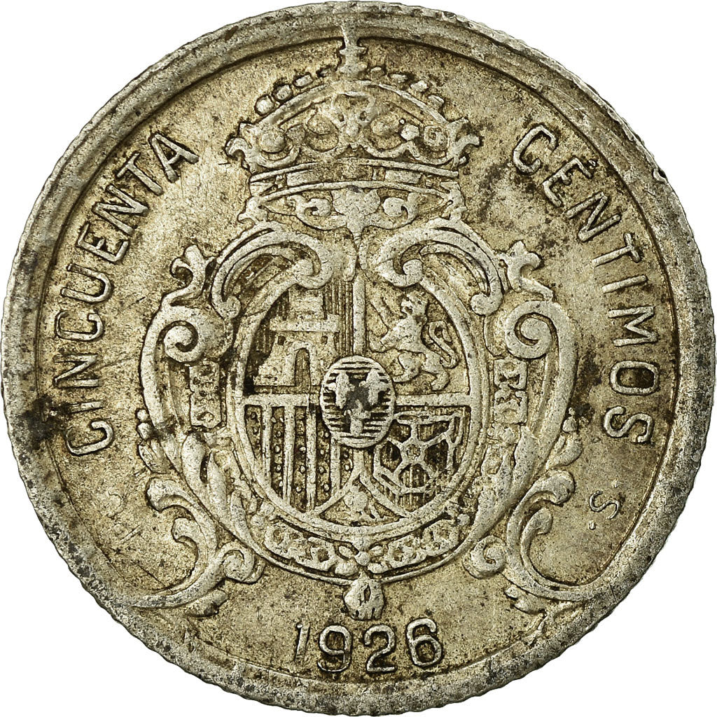 Coin, Spain, Alfonso XIII, 50 Centimos, 1926, Madrid, VF(30-35), Silver, KM:741