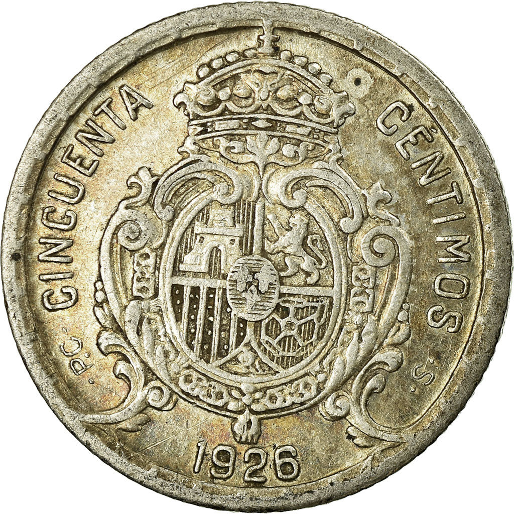 Coin, Spain, Alfonso XIII, 50 Centimos, 1926, Madrid, VF(30-35), Silver, KM:741