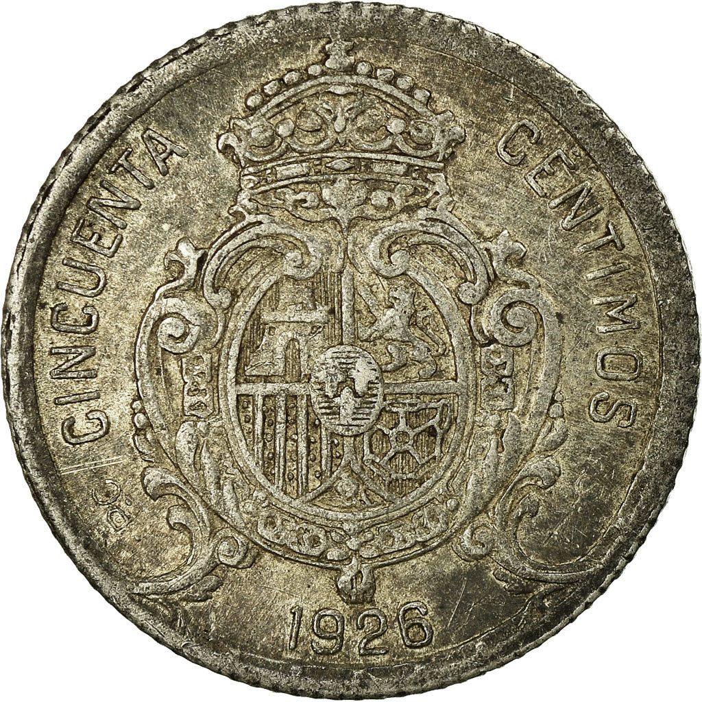 Coin, Spain, Alfonso XIII, 50 Centimos, 1926, Madrid, VF(30-35), Silver, KM:741