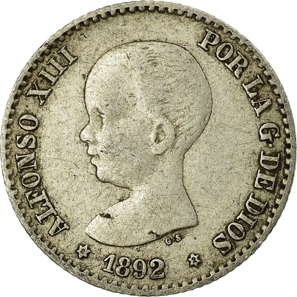 Moneda, España, Alfonso XIII, 50 Centimos, 1892, Madrid, BC+, Plata, KM:690