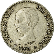 Moneda, España, Alfonso XIII, 50 Centimos, 1892, Madrid, BC+, Plata, KM:690