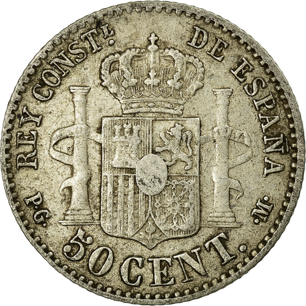 Moneda, España, Alfonso XIII, 50 Centimos, 1892, Madrid, BC+, Plata, KM:690