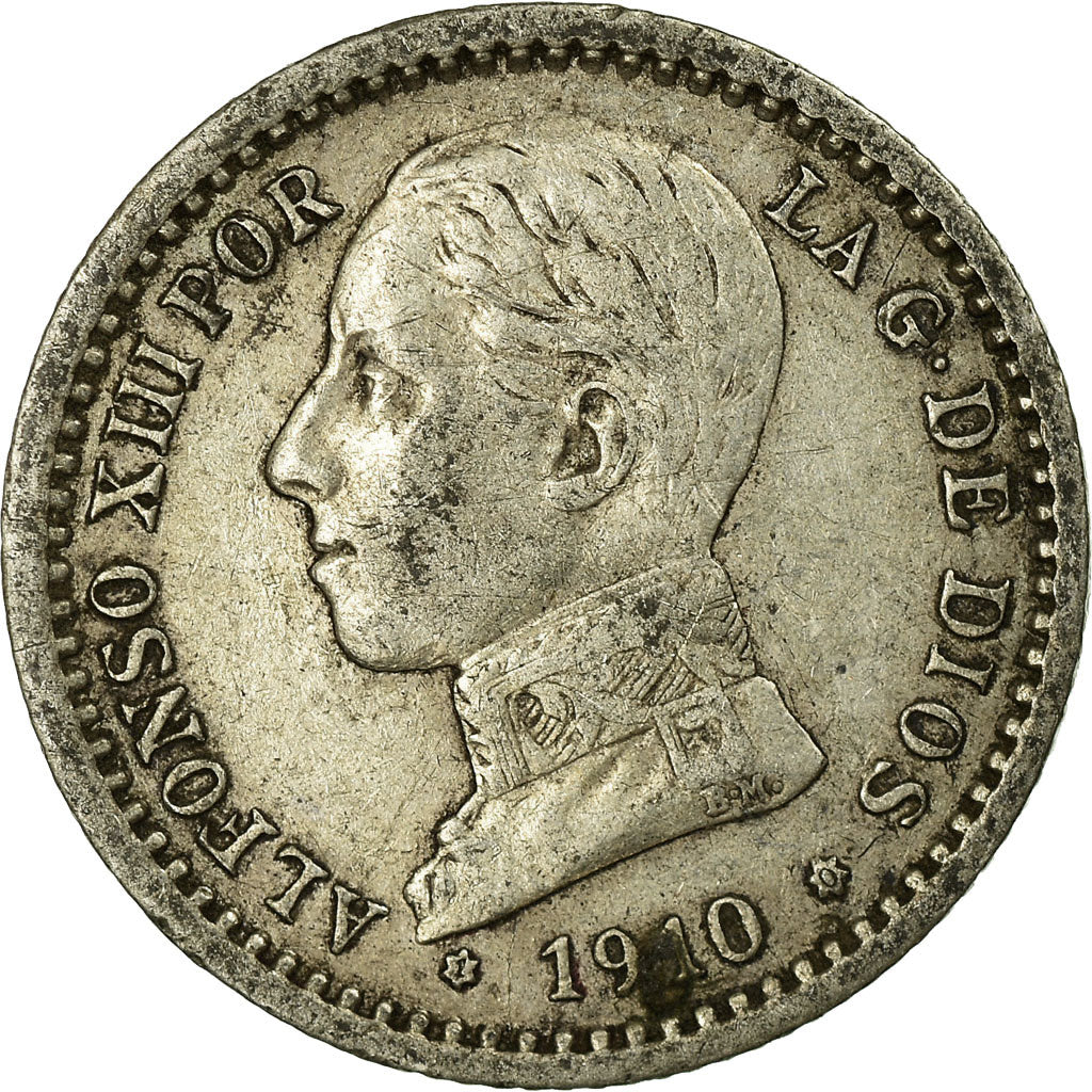 Coin, Spain, Alfonso XIII, 50 Centimos, 1910, Madrid, EF(40-45), Silver, KM:730