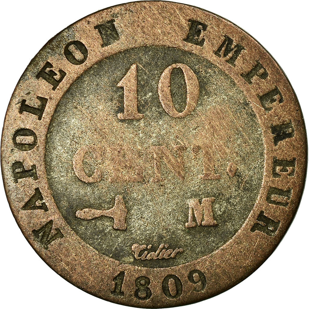 Moneda, Francia, Napoléon I, 10 Centimes, 1809, Toulouse, BC, Vellón