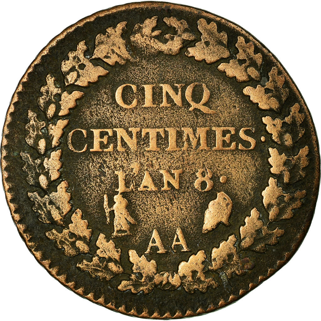 Coin, France, Dupré, 5 Centimes, AN 8, Metz, VF(30-35), Bronze, KM:640.2