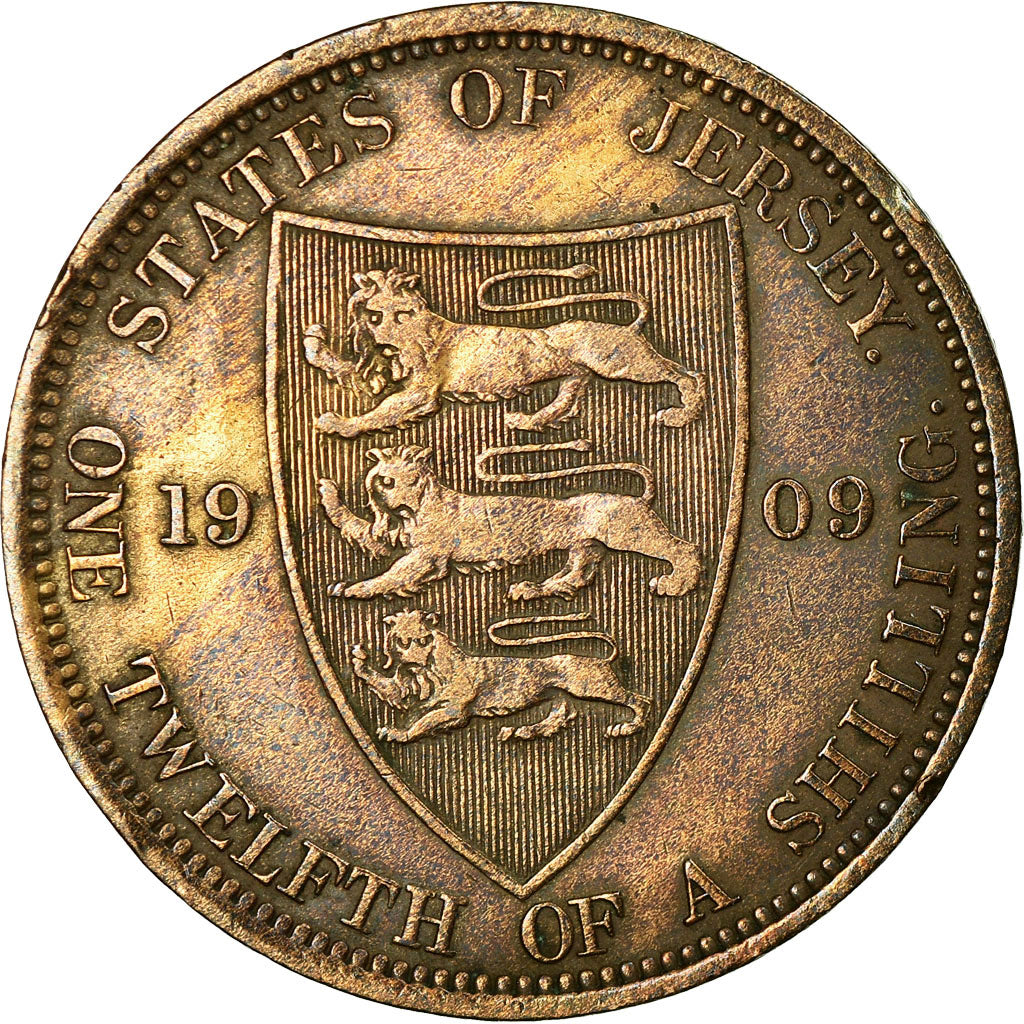 Coin, Jersey, Edward VII, 1/12 Shilling, 1909, EF(40-45), Bronze, KM:10