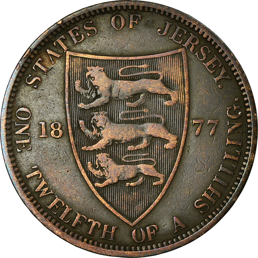 Coin, Jersey, Victoria, 1/12 Shilling, 1877, EF(40-45), Bronze, KM:8