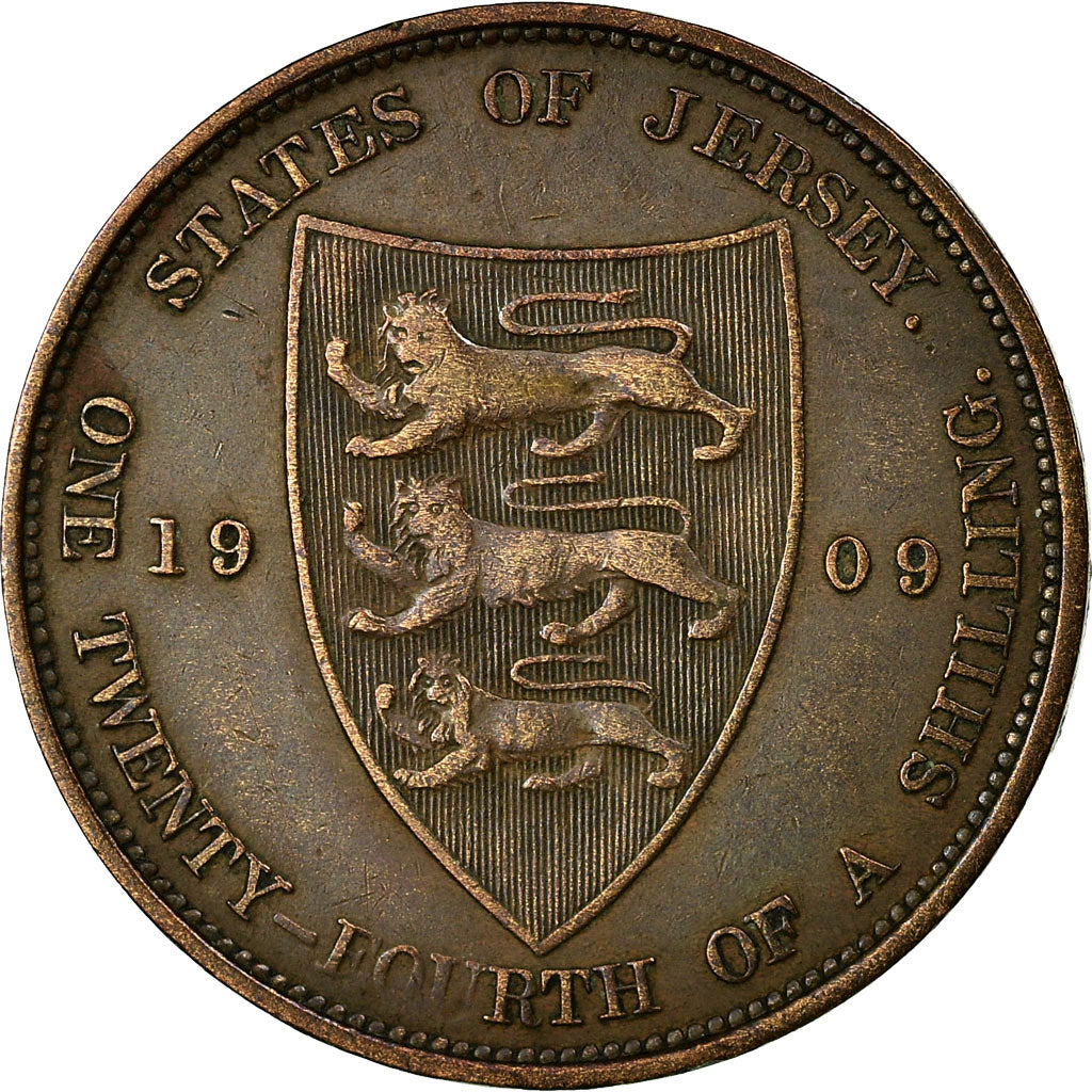 Coin, Jersey, Edward VII, 1/24 Shilling, 1909, EF(40-45), Bronze, KM:9
