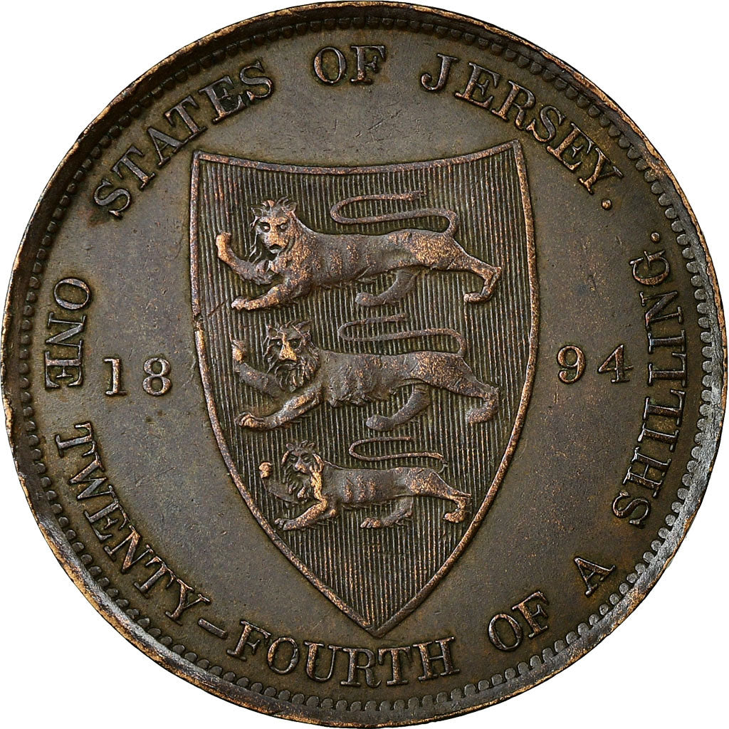 Coin, Jersey, Victoria, 1/24 Shilling, 1894, EF(40-45), Bronze, KM:7