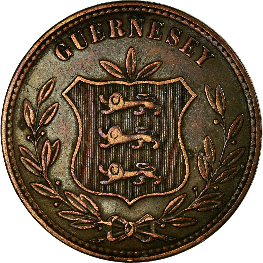Coin, Guernsey, 8 Doubles, 1874, Heaton, Birmingham, EF(40-45), Bronze, KM:7