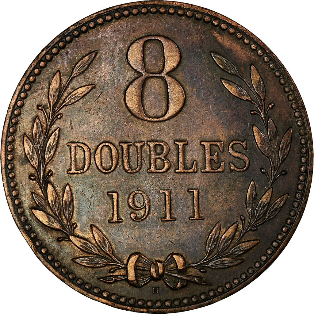 Moneda, Guernsey, 8 Doubles, 1911, Heaton, Birmingham, MBC, Bronce, KM:7
