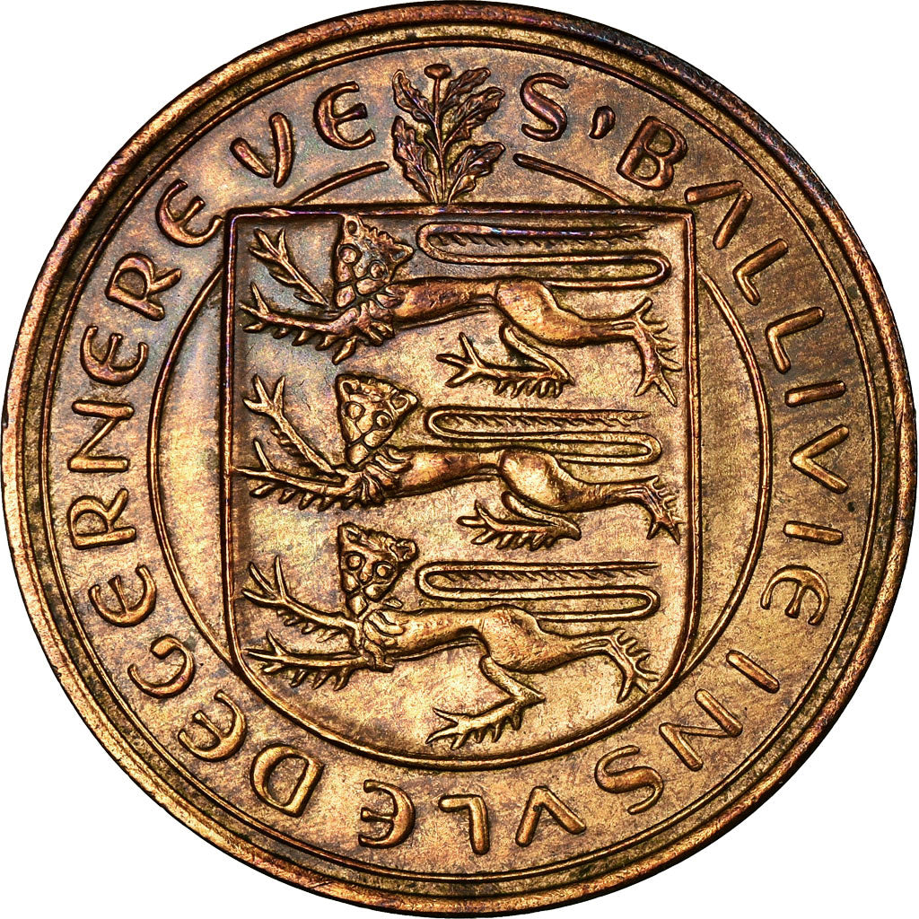 Monnaie, Guernsey, Elizabeth II, 8 Doubles, 1956, Heaton, TTB, Bronze, KM:16