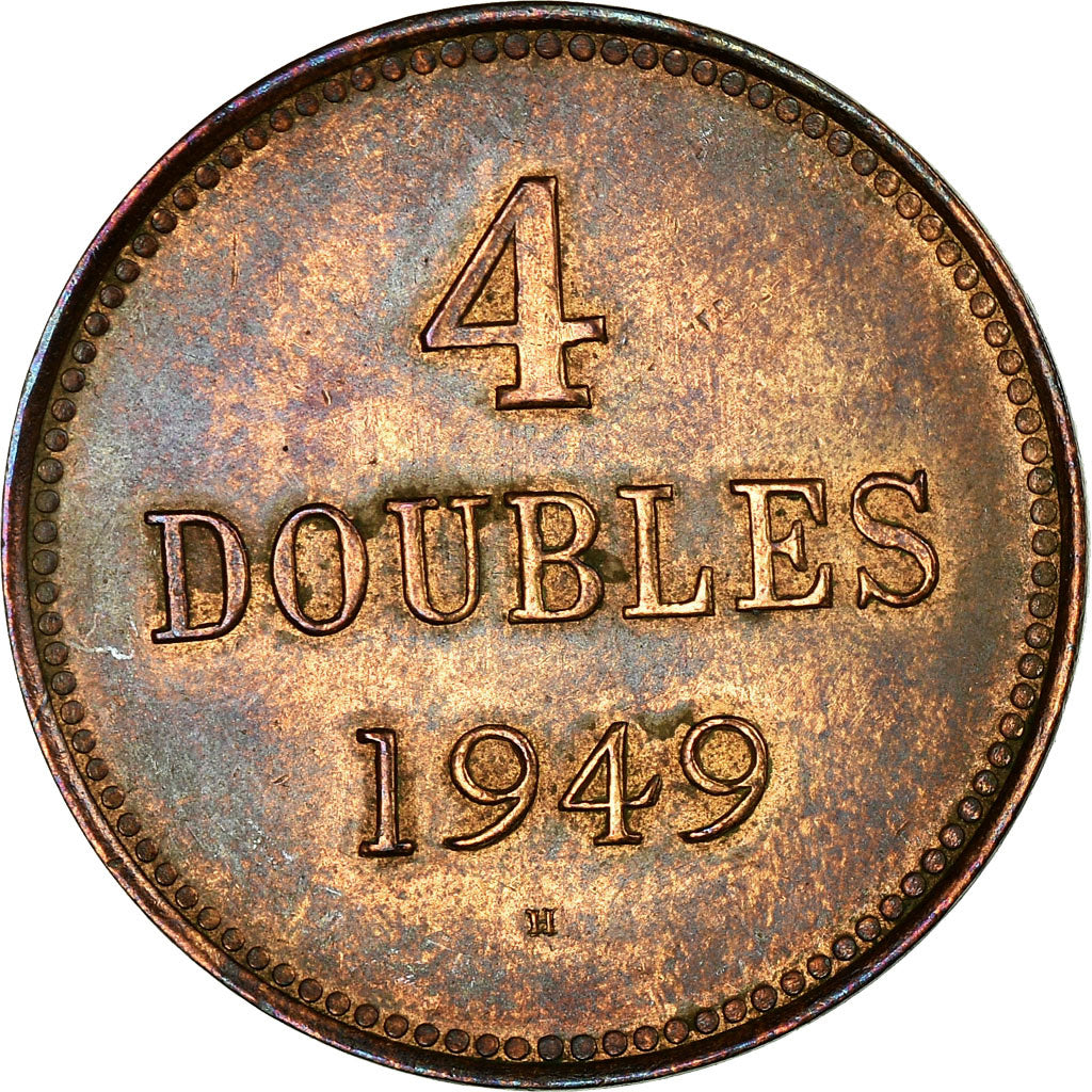 Coin, Guernsey, 4 Doubles, 1949, Heaton, EF(40-45), Bronze, KM:13