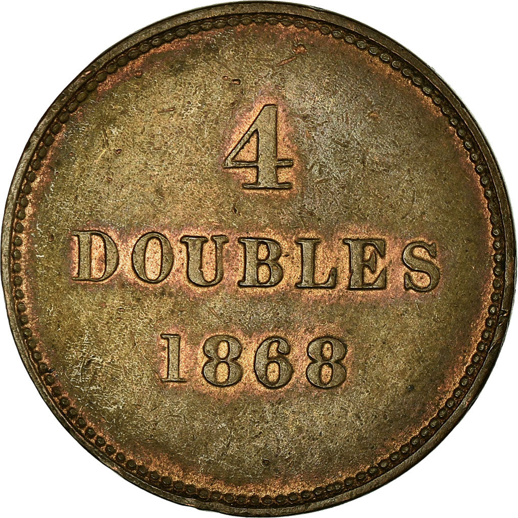 Coin, Guernsey, 4 Doubles, 1868, Heaton, Birmingham, EF(40-45), Bronze, KM:5