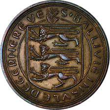 Monnaie, Guernsey, Elizabeth II, 4 Doubles, 1956, Heaton, TTB, Bronze, KM:15